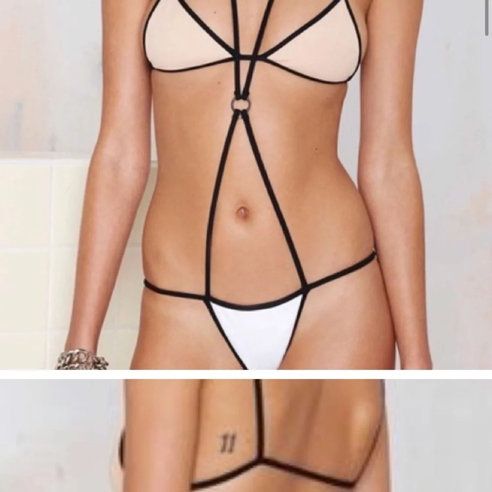NWT Minimale Animale Plantoon Bikini Bottom Halter Harness , Medium , White Rib